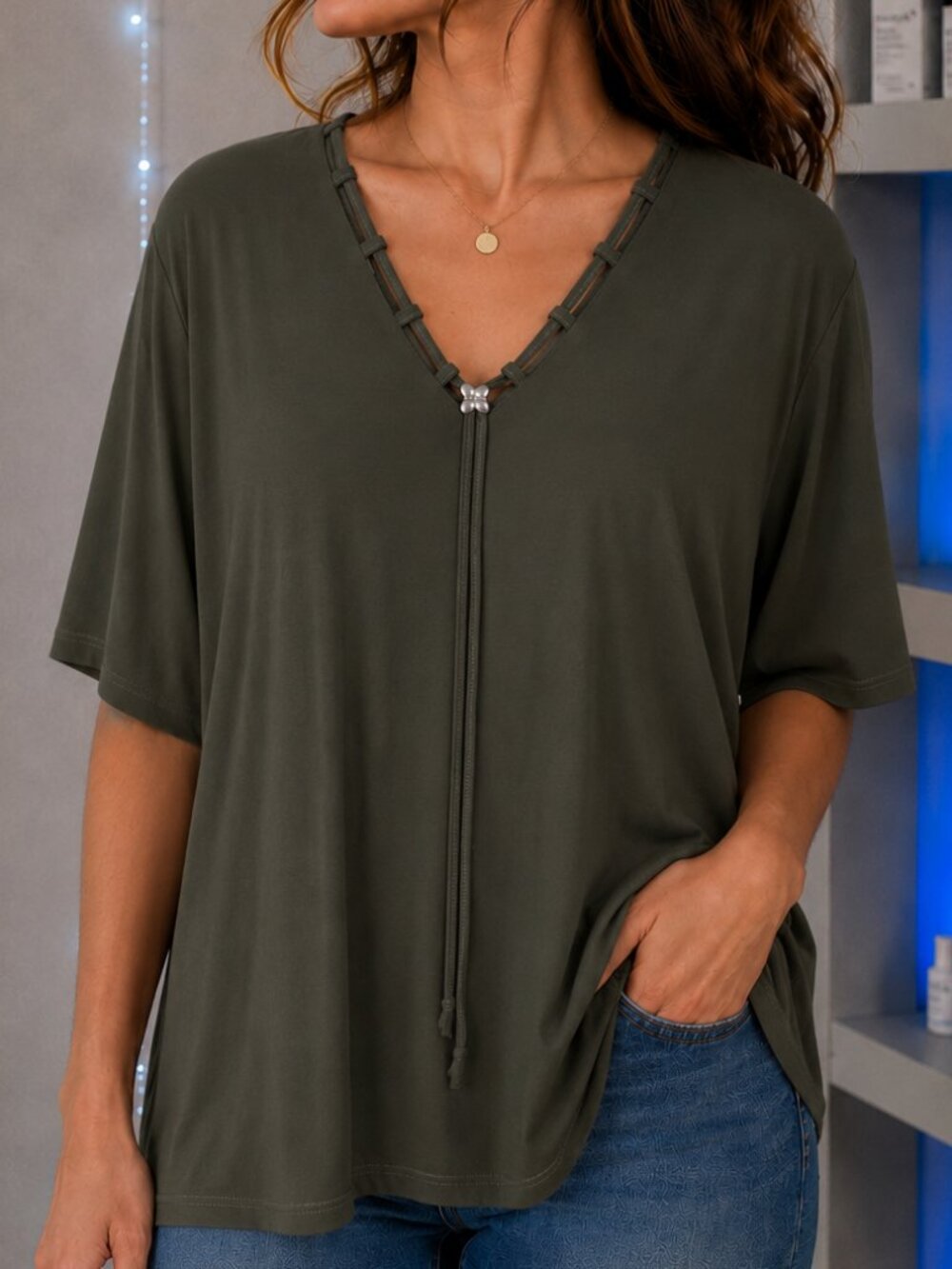 Ingrid Moda Women’s Blouses XXL – Olive Green